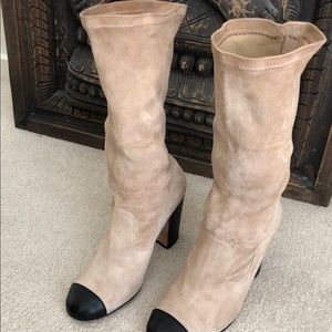 CHANEL AUTHENTIC Suede Mid-Calf Boots